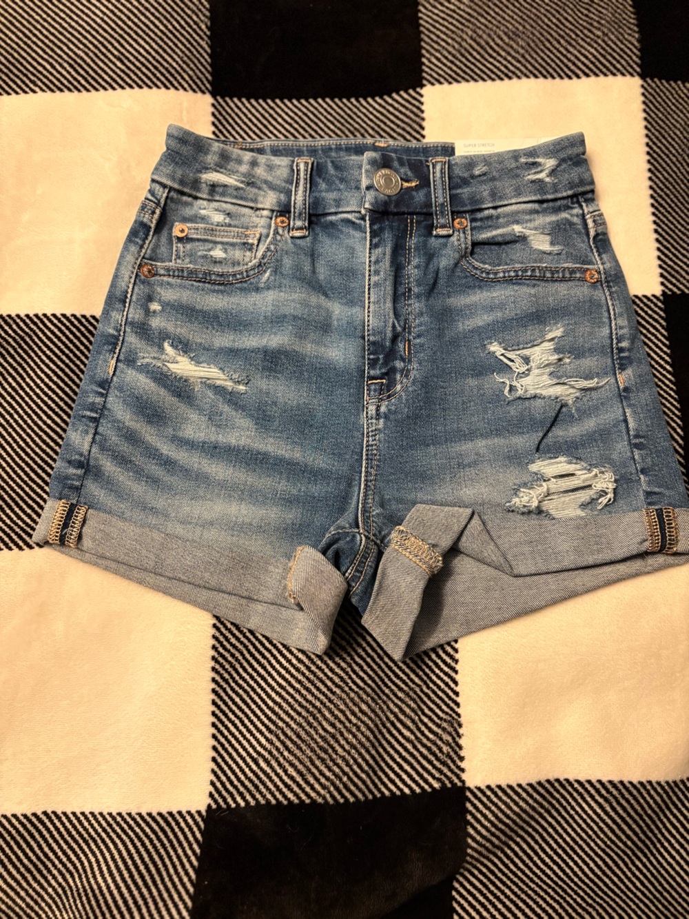American Eagle Outfitters Distressed Medium Blue Denim Jean Shorts